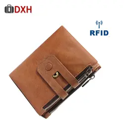 Модный мужской кошелек RFID 2019 Новый DXH Магнитный повседневный черный желтый коровья натуральная кожа однотонный клатч двойная молния