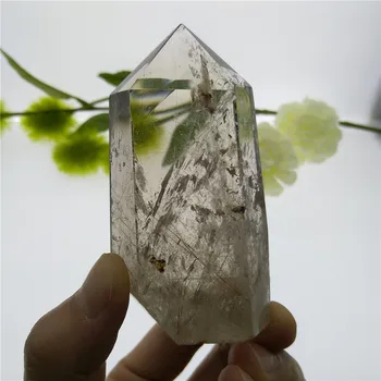 

RARE Natural Rutilated Quartz Wand Clear Quartz Point with Hair Chakra Healing Tower Meditaiton Tool Gift Present Home Decor.
