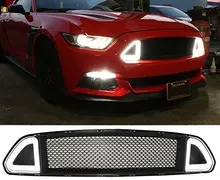 1 Piece DF001 15-17 F ord Mustang DRL LED Front Grille Hood Bumper Mesh Grill