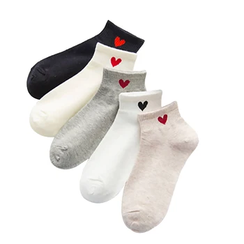 

5 pairs/lot Women Fashion Skateboard Sock Lovely heart Socks Simple Female Short Socks Girl Boat Socks TJ288