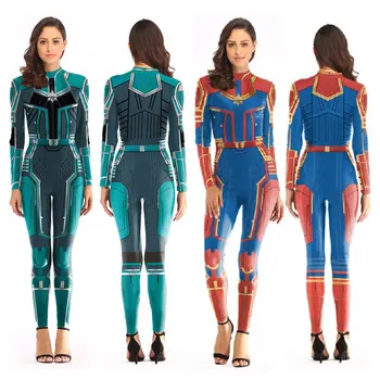 

3D Women Girls Movie Version Captain Marvel Cosplay Carol Danvers Costume Zentai Superhero Tight Bodysuit Suit Cos Jumpsuits