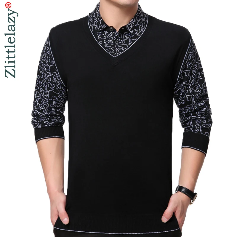 

2019 brand new casual long sleeve business mens shirts fake two pieces male patchwork polo shirt men tenis polos camisa social