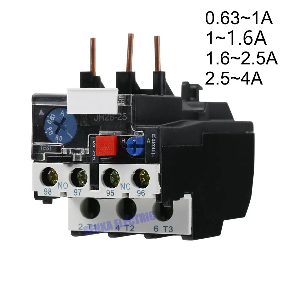 3P JR28-25 LR2 D13 Электрический Термальность реле перегрузки 1A 1.6A 2.5A 4A 1NO 1NC