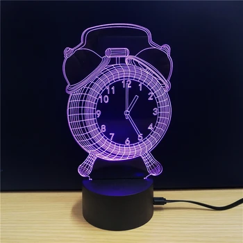 3D Night Light LED Lamp Acrylic Alarm Clock Showpiece