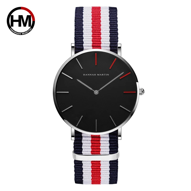 Бренд HANNAH MARTIN, японские кварцевые мужские водонепроницаемые наручные часы, модные роскошные ультра тонкие нейлоновые креативные женские часы - Цвет: 1230-HR40-Y1