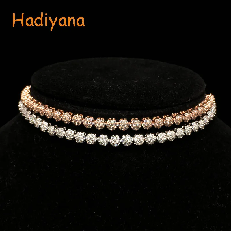 

HADIYANA AAA Cubic Zirconia Flower Shape Neckchain Choker Necklace For Lady Adjustable Length Trendy Geometrie Shining XL003