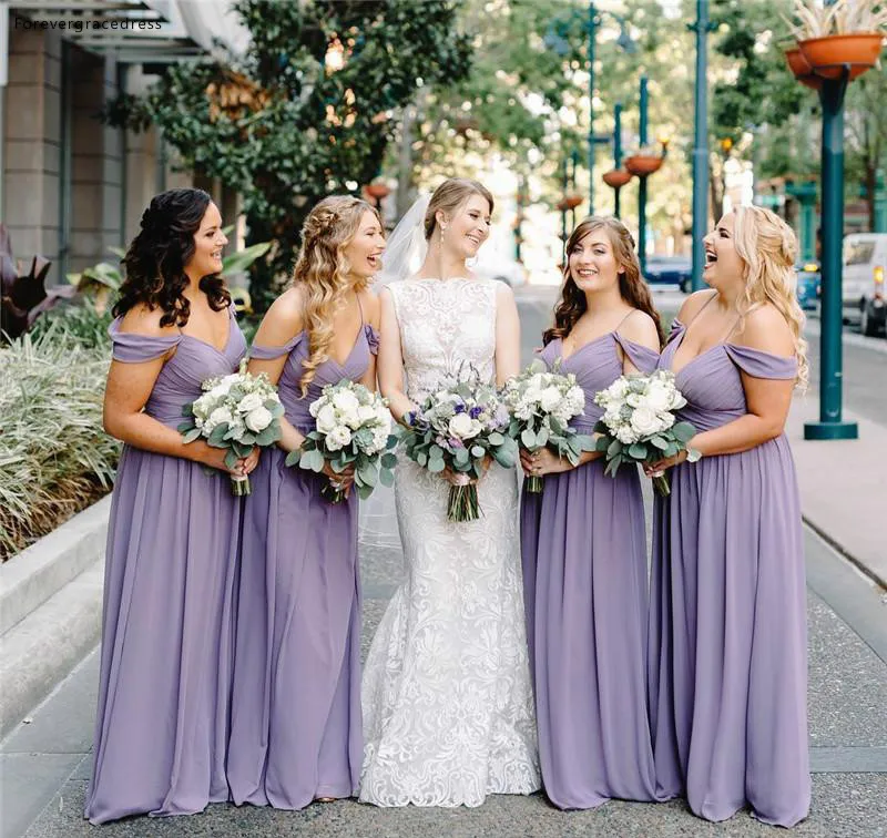 

Lavender Bridesmaid Dresses 2019 A Line Chiffon Long Summer Country Garden Formal Wedding Party Guest Maid of Honor Gowns