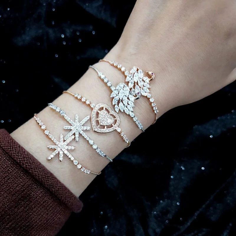 

SINLEERY Full Length 23CM Darzzling Cubic Zirconia Bracelet Adjustable Chain Silver/Rose Gold Color Fashion Jewelry SL095 SSB