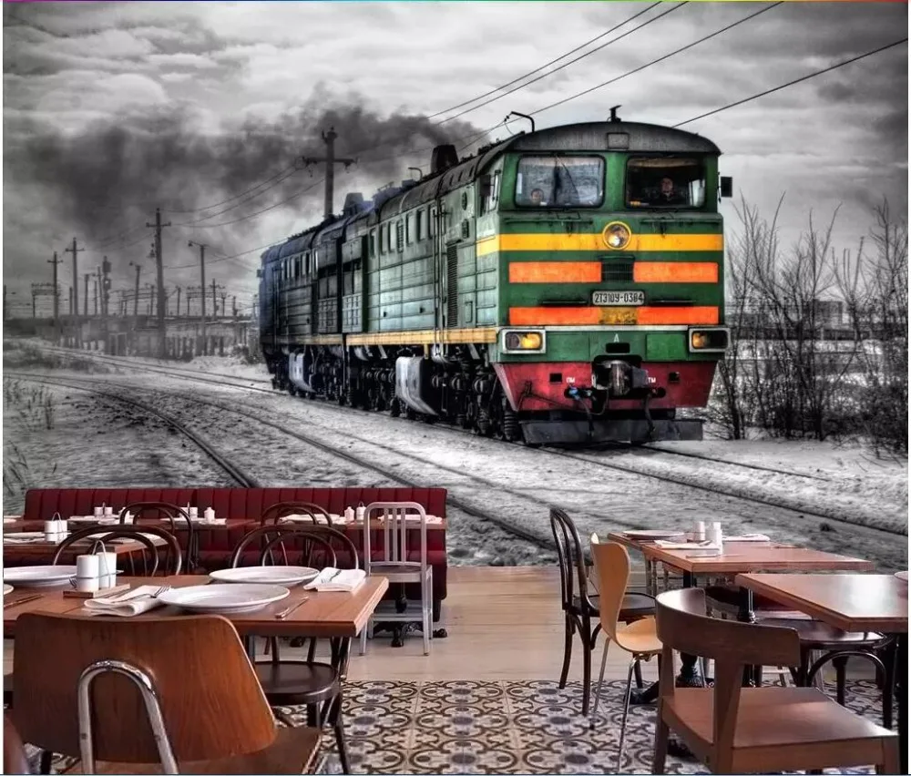 

Custom mural 3d photo wallpaper Retro nostalgic black and white steam train Home decor living room wallpaper for walls 3d