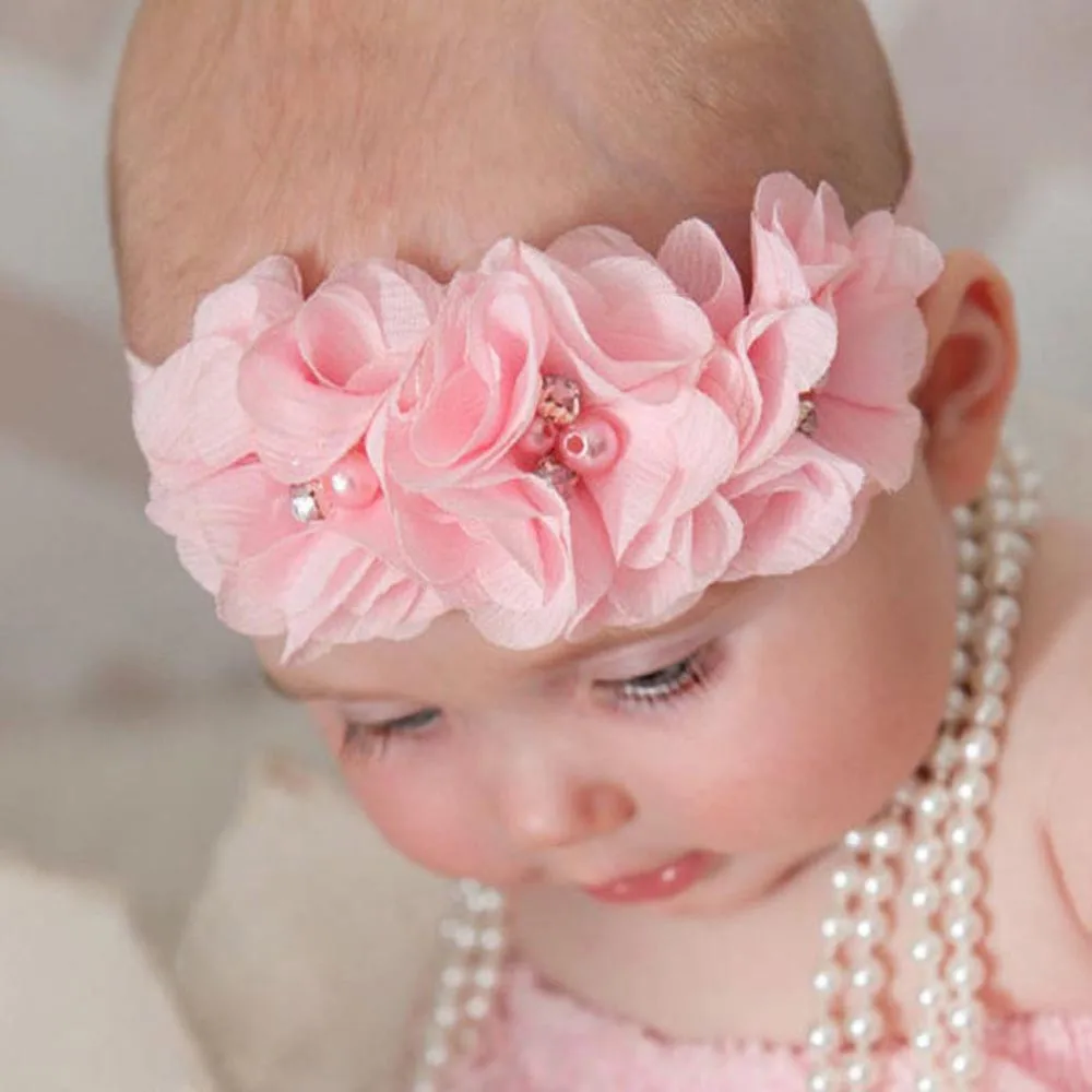 Цветок Алмазная бусина Детская повязка для волос цветок венок для маленьких девочек повязки для волос для малышей жемчужные цветочные аксессуары для волос для маленьких девочек