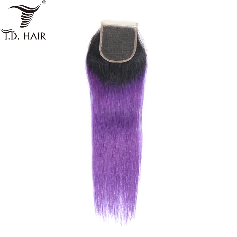 4x4 закрытие с предварительно цветными прямыми Remy пучки волос от светлого до темного цвета с закрытием 1B фиолетовый человеческих волос ткет для женщин td ВОЛОС