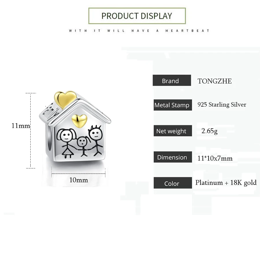 TONGZHE Настоящее серебро 925 проба семейная с буквами эмаль талисманы любовь дом переливающиеся амулеты для забавные медальоны Fit Pandora браслет