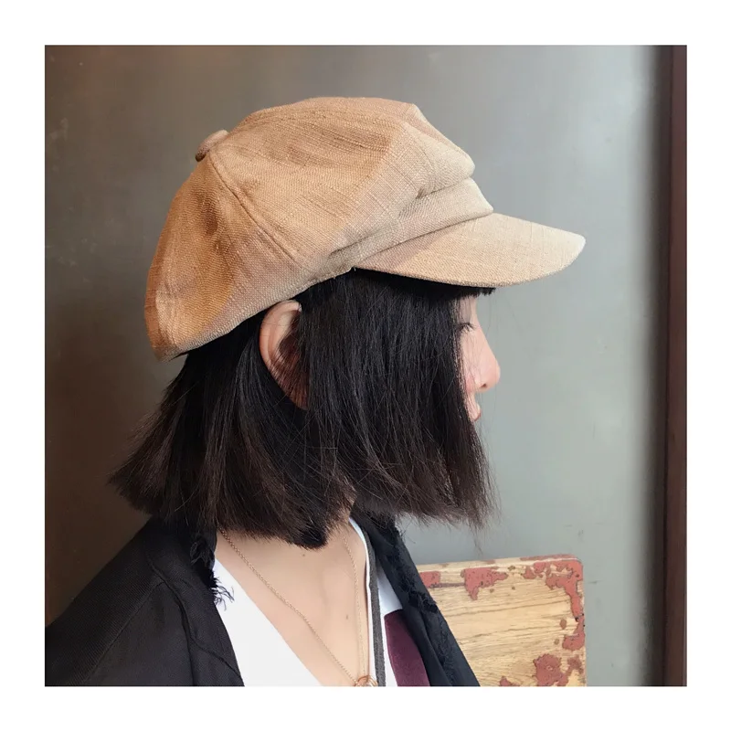 Весенне-летняя винтажная Повседневная льняная Кепка с тыквой, восьмиугольная кепка, Повседневная шляпа художника