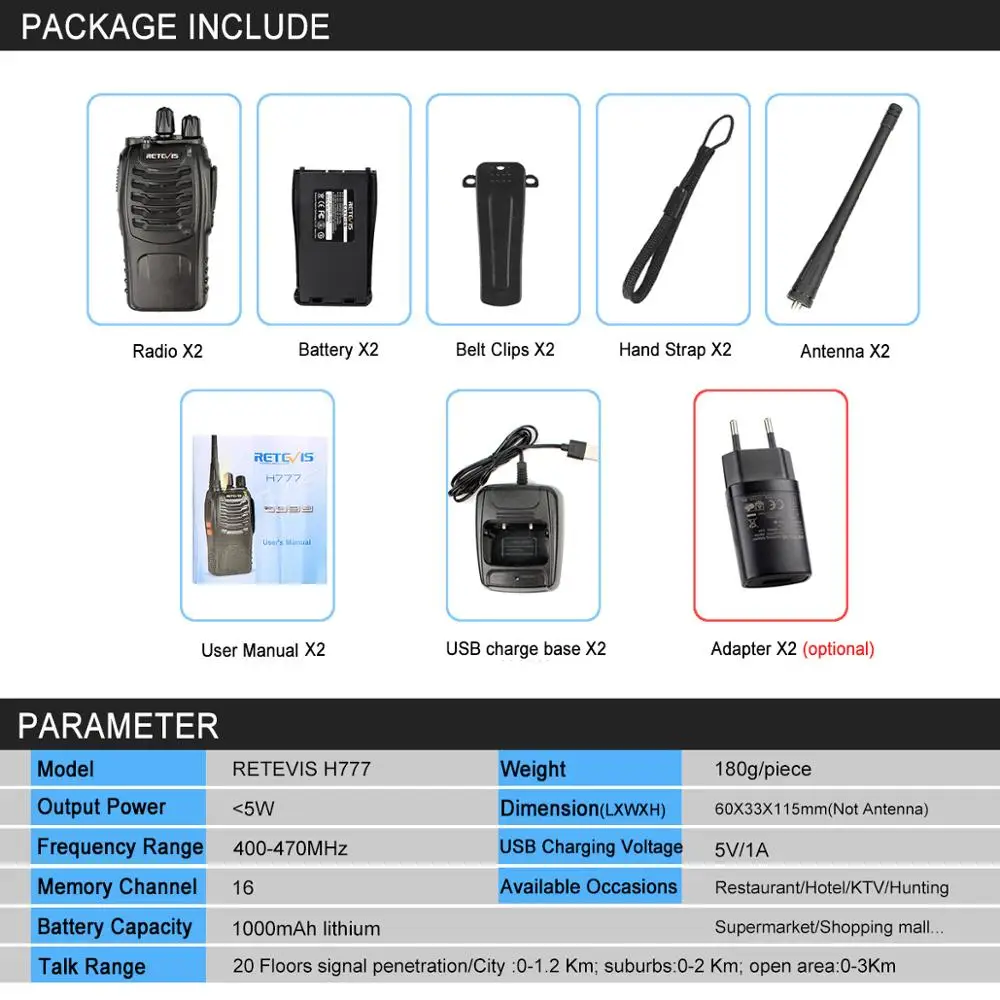 Big Discount vAfm5 2 stücke Retevis H777 Günstige Walkie Talkie Radio 3W UHF Handheld Transceiver Zwei weg Radio USB Lade Walkie  Talkie Communicator