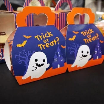 

new 9*9*6cm 10pcs Halloween candy Trick or Treat Paper Box Cookie snacks Storage Boxes packing sending children Use