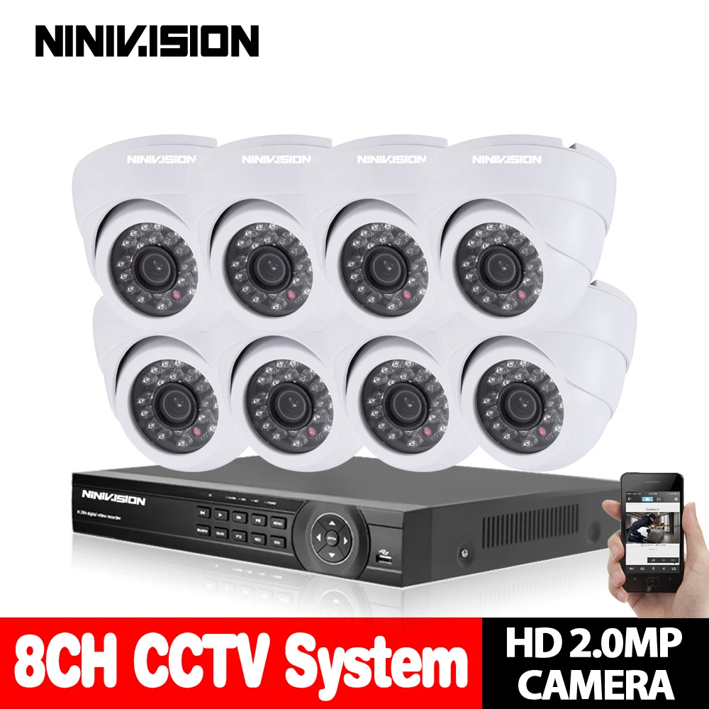 HD Безопасности Камера системы видеонаблюдения 8CH AHD DVR Kit 1080 P 2.0MP CCTV белый черный купол наблюдения Камера мобильного телефона просмотра