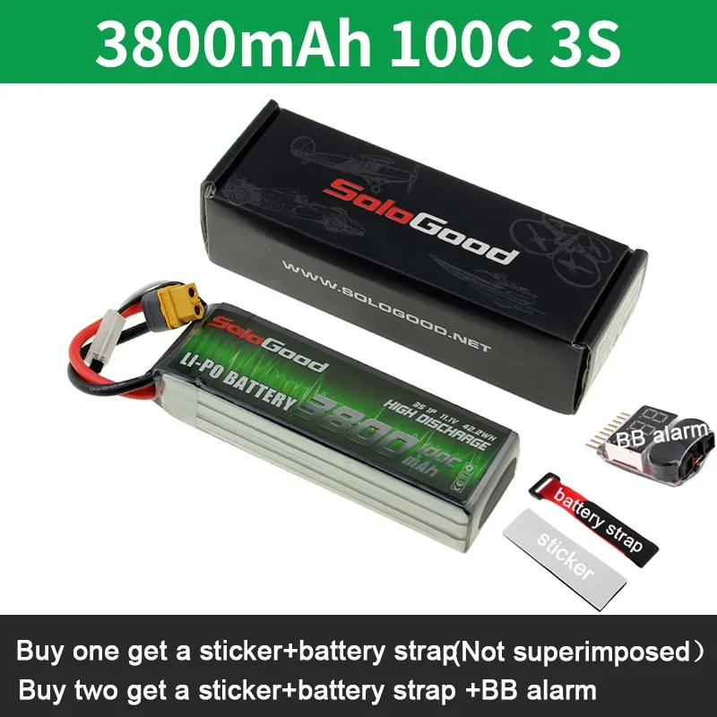 SoloGood Lipo батареи Li-Po батарея 2S 3S 4S 6S 550mAh 1150mAh 1500mAh 3200mAh 75C 100C RC с неподвижным крылом вертолет гоночный Дрон - Цвет: 3800mah 100C 3S