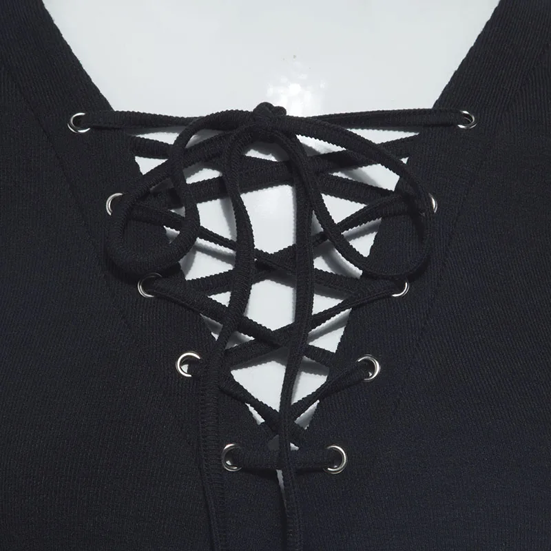Rosetic Fashion Sexy Lace-Up  Knitted Fabric Long Sleeve 2019 Autumn Women Bandage Bow Asymmetrical Gothic Outerwear Sweater