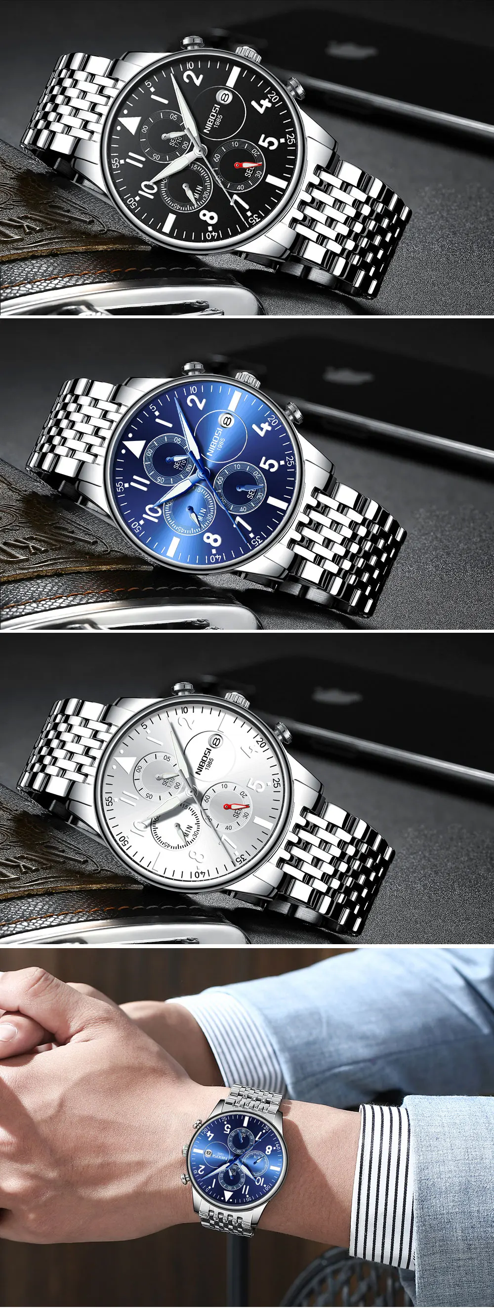 Rologios Masculinos NIBOSI Mens Watches Top Luxury Brand Mens Steel Bracelet Quartz Watch Analog Wristwatch Waterproof Saat (9)