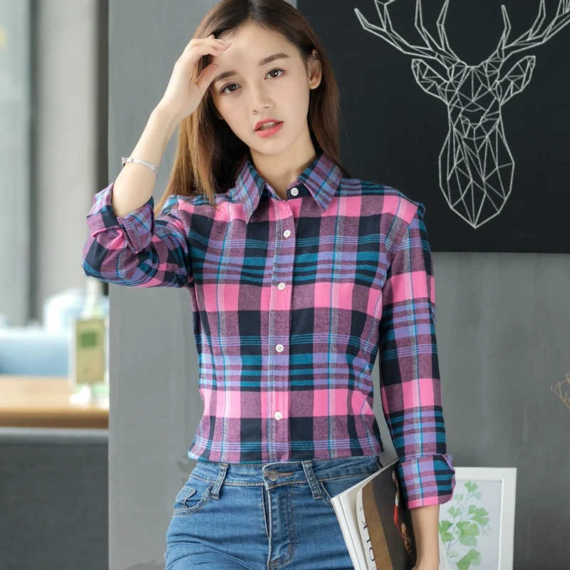 Women's Classy Plaid Flannel Shirt-2