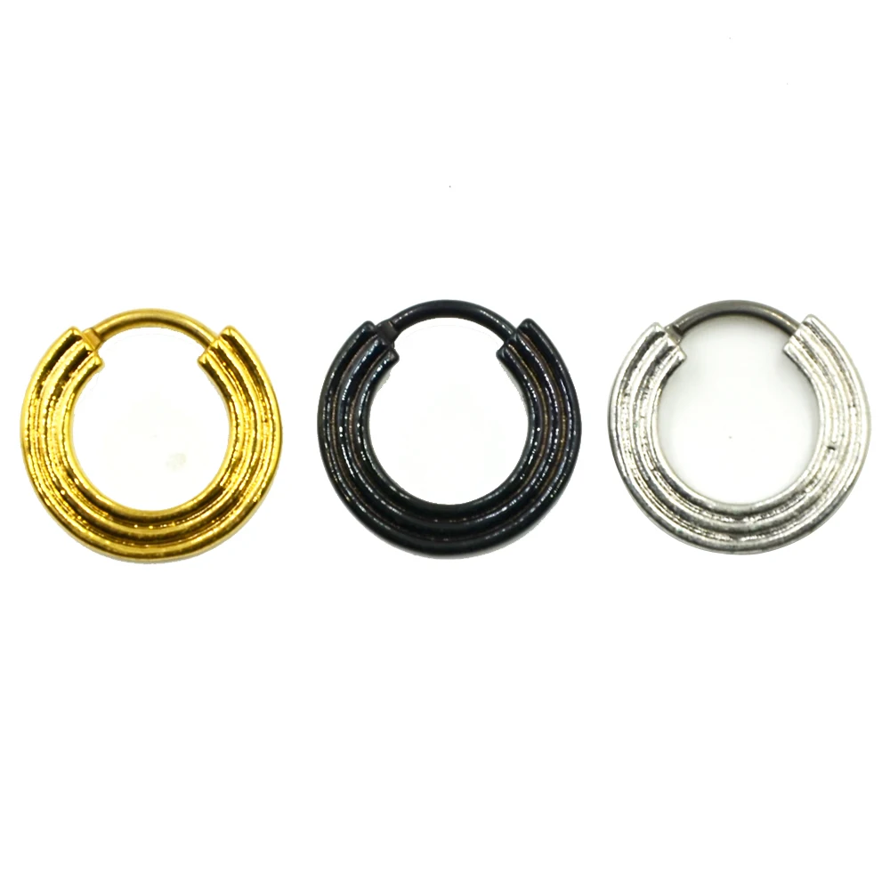 Gold/Silver/Black Titanium Triple Line Nose Septum Clicker Piercing