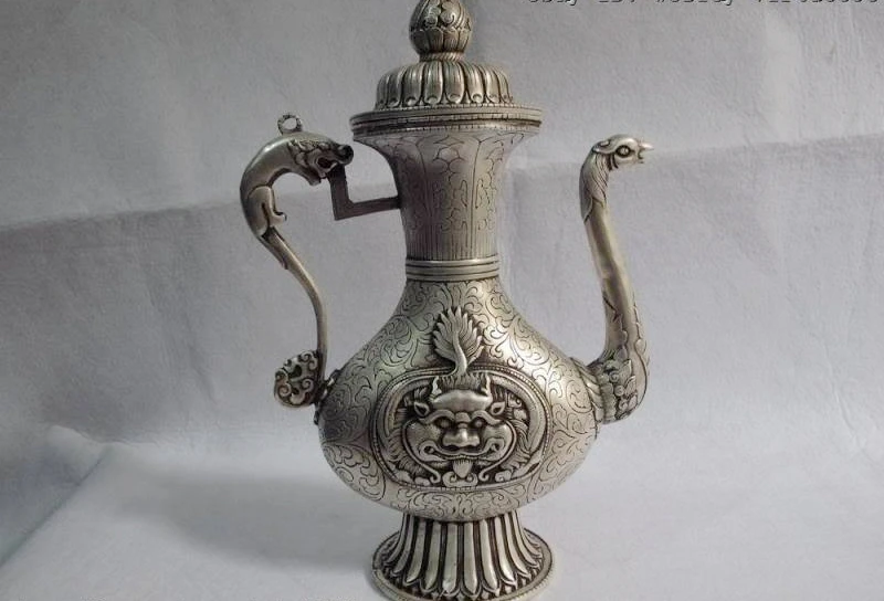 13 тибетская классика бронзовая Серебристая собака rosefinch Dragon flagon stoup | Дом и сад