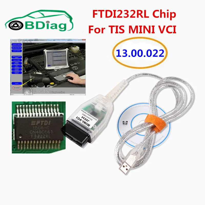 Новейший диагностический сканер MINI VCI J2534 TIS Techstream V13.00.022 совместимый с чипом FTDE232RL
