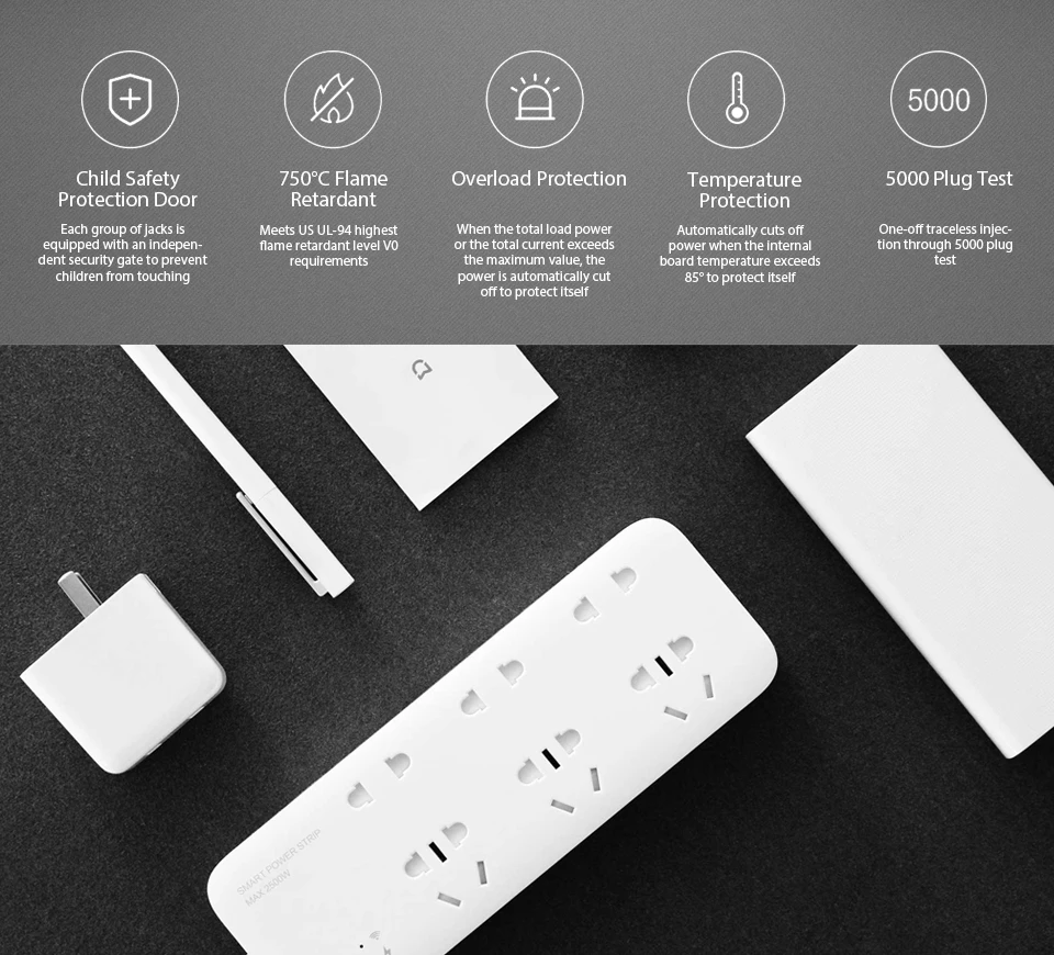 Original Xiaomi Mijia Smart Power Strip Wifi Remote Control Outlet Powerful 6 Ports Power Socket White (6)
