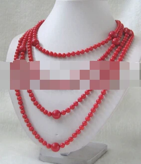

Jewelr 006167 Beautiful 85" 6mm & 10mm perfect round red coral necklace