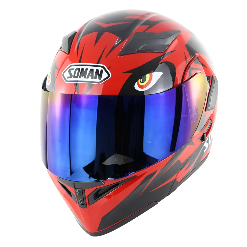 

Red Skyeye color Doule Lens motorcycle casco capacetes Motorbike Helmet washable liners SOMAN SM955