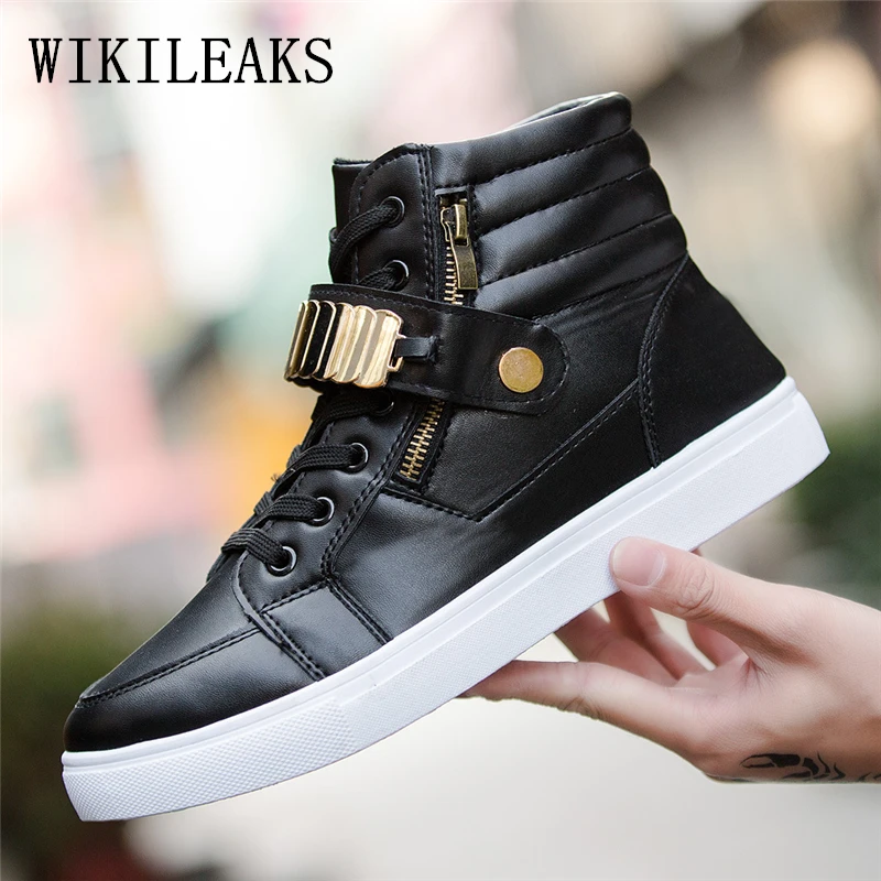 

men shoes casual metal sequins high top street dancing shoes hip hop leather shoes men sapato masculino tenis masculino esportiv