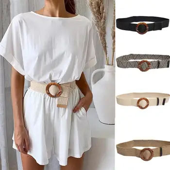 

2019 New Bohemian wide belt for women Straw buckle belt decoration dress belt Casual female braided wide strap jade accessories