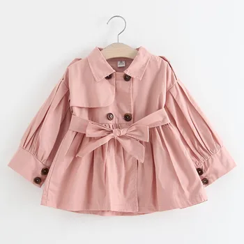 

Kids clothes Girls cotton coats Overcoat with waistband Lantern Sleeve Spring outerwear Pleated outfits Toddler jacket 2-8year