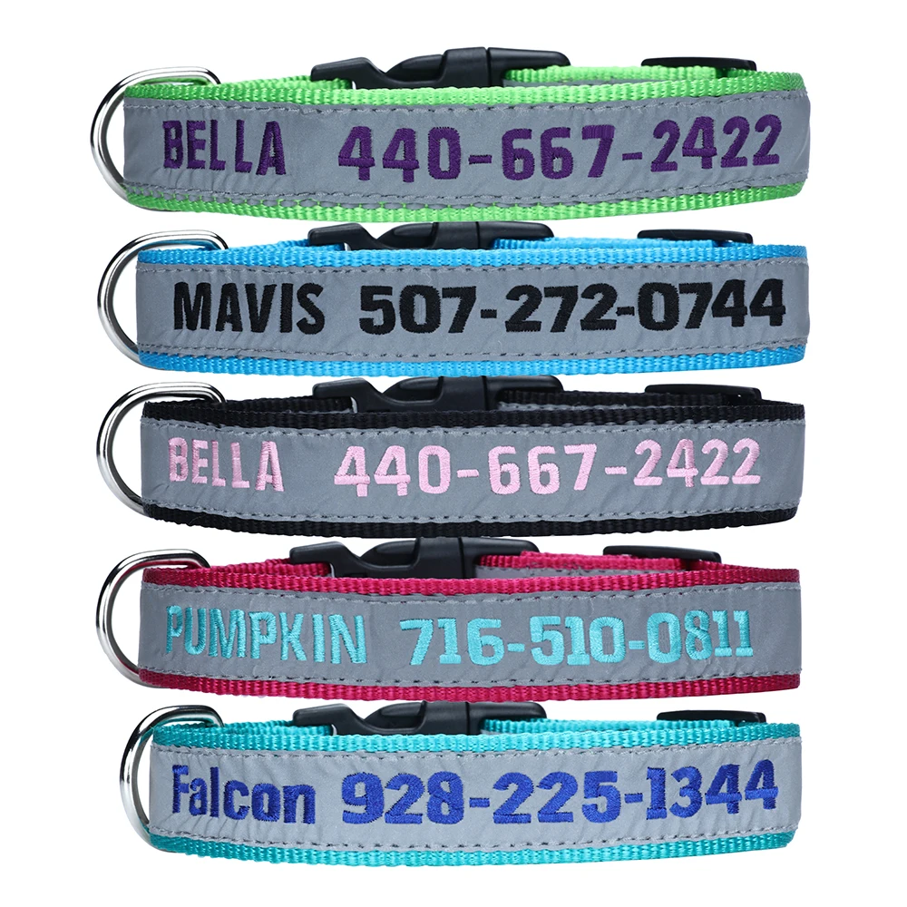 Personalized Dog Collar Reflective Nylon Embroidery Dogs Collars Customized Name and phone Personalized Dog Collar Reflective Nylon Embroidery Dogs Collars Customized Name and phone