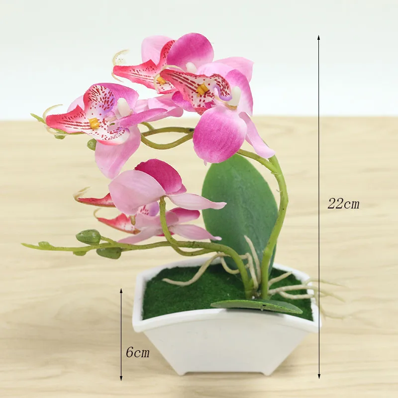 Flone Orchid Pots Plastic Artificial Potted Orchids Silk Bonsai Fake Flowers Green Plants And Flower Pots Home Decoration  (19)