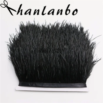 

length 5 meter/lot 4-6inch 10-15cm Ostrich Feather Trimming black ostrich feather trim Ostrich Feather Fringe dress making craft