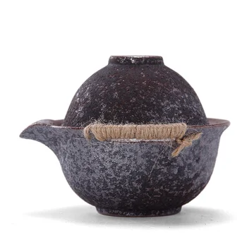 

PINNY Rust Glaze Crude Pottery Portable Tea Set Ceramic Travel Kung Fu TeaPot Include 1 Pot 1 Cup Vintage Tea Cup Tea Kettle