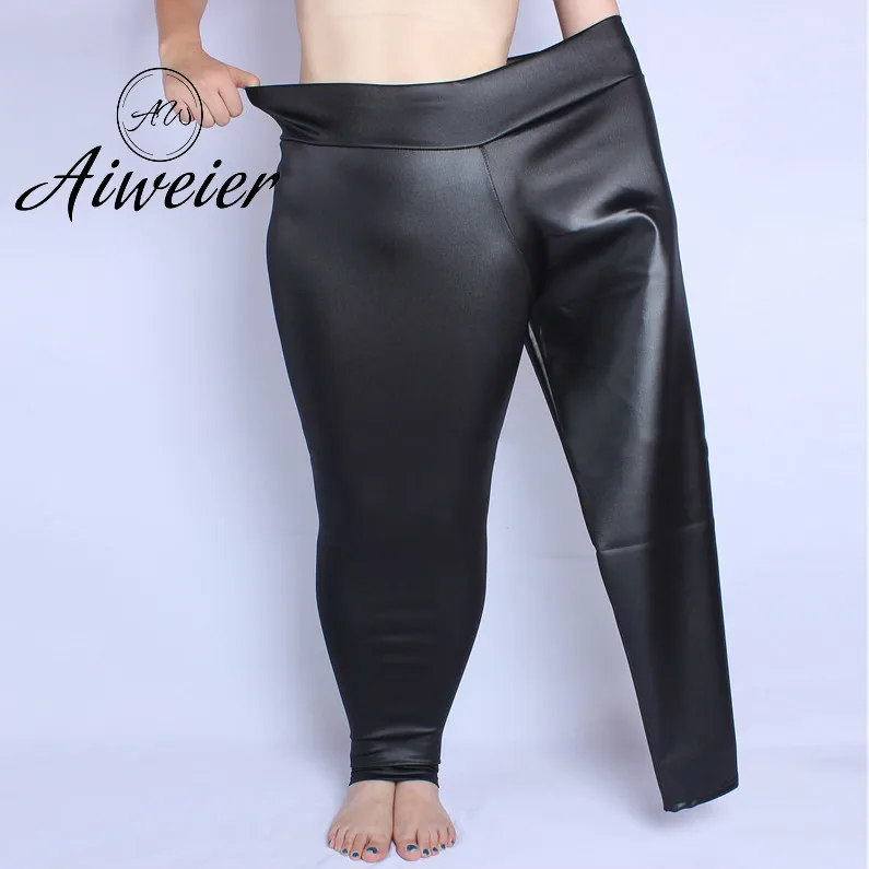 

[Aiweier] New Women's Trousers Spring Autumn Black Mid Waist Loose Imitate Leather Pants Over Size Elastic Waist Pencil Pants