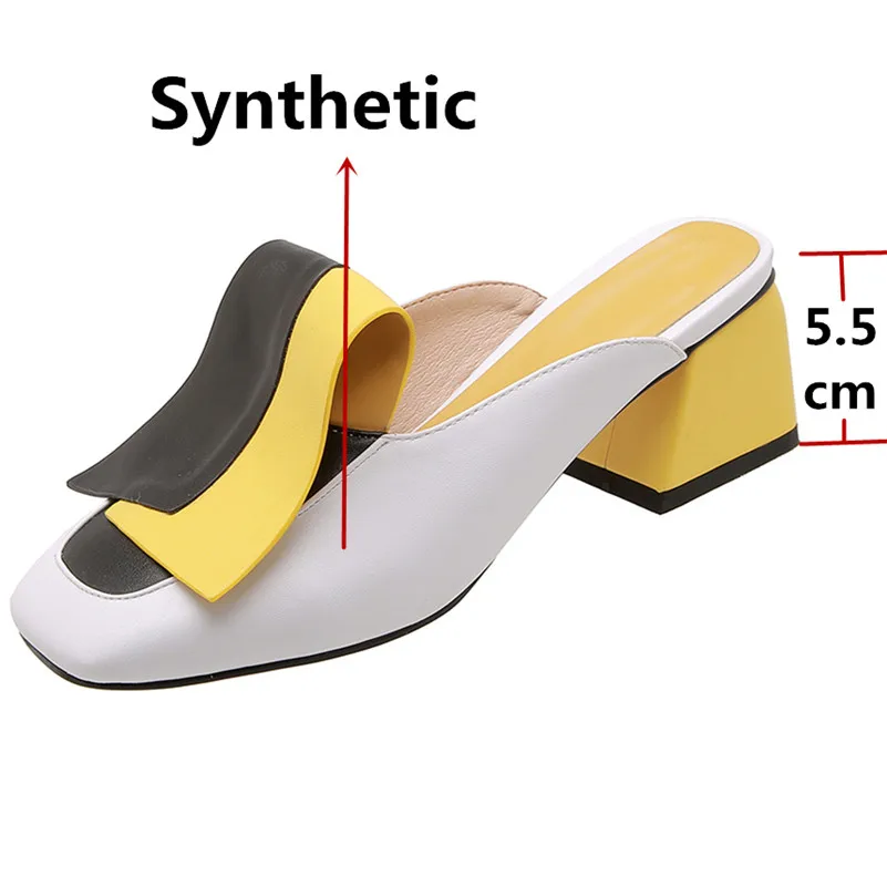 Cena FEDONAS moda mieszana kolorowa skóra pu kobiety pompy klasyczne rzym kwadratowe Toe kopytowe obcasy letnie klapki muły obuwie kobieta