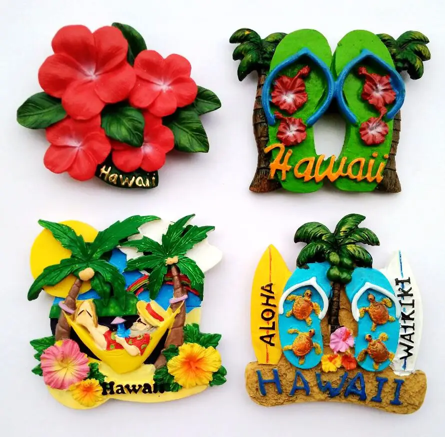 Handmade Painted Hawaii Surfboard Sandals Resin 3D Fridge
