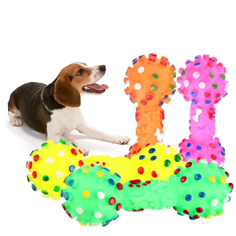 الملونة المطاط العظام Squeaker جرو دمية على شكل كلب PVC الكلب تحلق الصحن القرص أداة التدريب الكلب الاكسسوارات عشوائي
