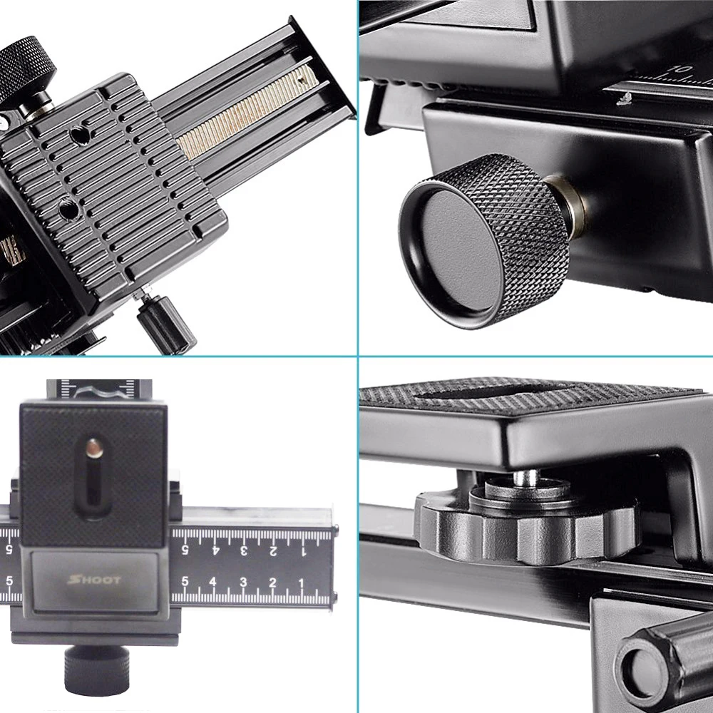 SHOOT 4 Way Macro Focusing Rail Slider for Canon Sony Nikon Pentax Macroshot Photography Tripod Head with Screw for DSLR Camera