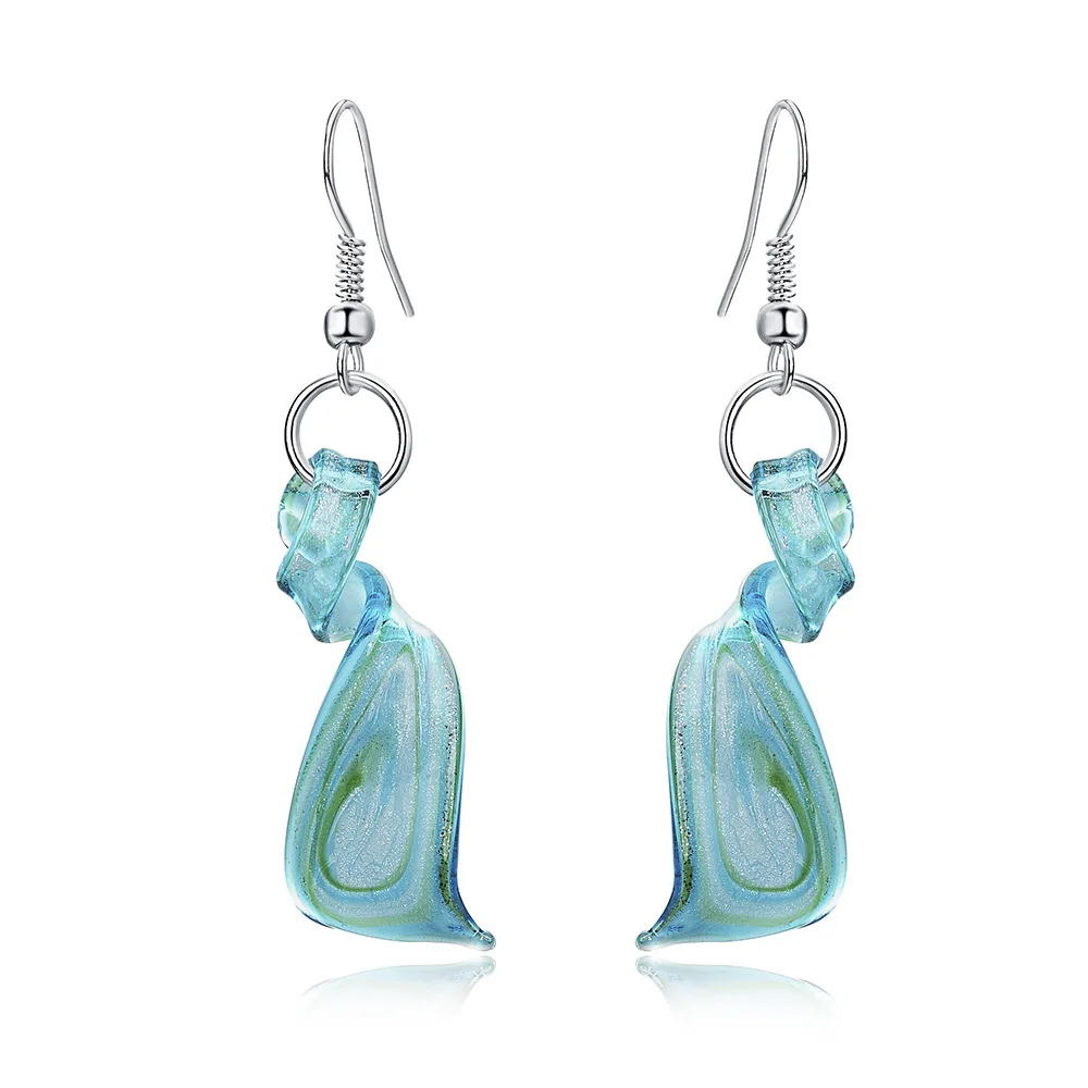 

Handmade blue color Glass Sea glass Wave necklace Earing set for Woman Gift