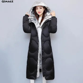 

QIMAGE Winter Coats 2017 New Design Super Big Caps Women Long Parka Warm Cotton Wadded Jackets WInter Outerwear Jackets S-XXL