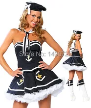 Disfraces de Halloween Traje de Marinero Para Las Mujeres Partido de la Etapa Del Juego 1227 de Las Mujeres Sin Tirantes Atractivo Azul Marino Cosplay