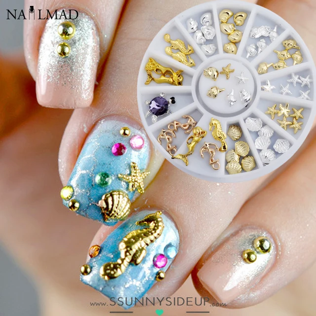 36pcs Metal Sea Horse Shell Nail Studs Gold Silver Starfish 36pcs Metal Sea Horse Shell Nail Studs Gold Silver Starfish Art Decoration For Uv
