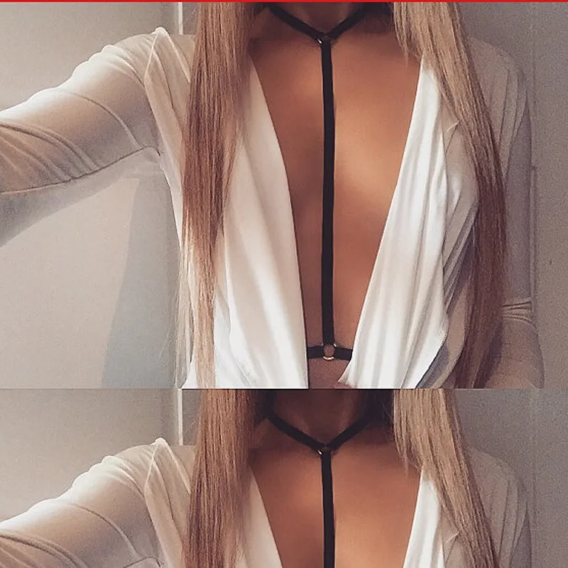 

2017 Vinatge Black Strappy Choker Sexy Cage Bra Harness Bra Body Jewelry Chain Necklace Hollow Out Busier Women Chocker Necklace