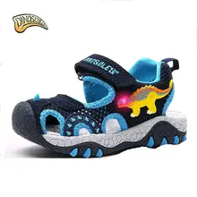 Летние сандалии для мальчиков детские сандалии детская обувь Нескользящая 3D Динозавр светящийся светодиодный мальчик обувь детские пляжные сандалии