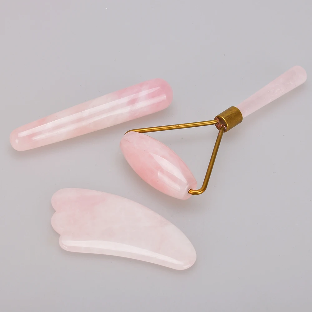 Wholesale 100 Natural Rose Quartz Roller Massage Plate Gua Sha