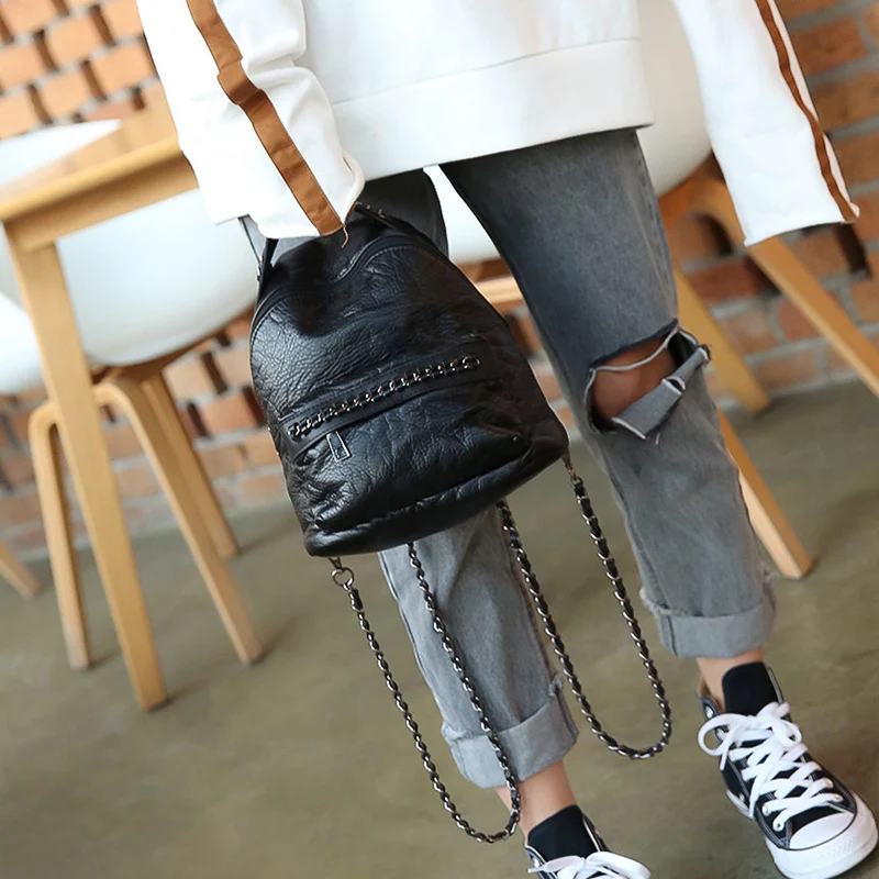 Female Backpack Fashion Mini Chain Backpack Small Black Soft Pu Leather Shoulder Bag Travel School Bags Teenage Girls Handbag Mochila (10)